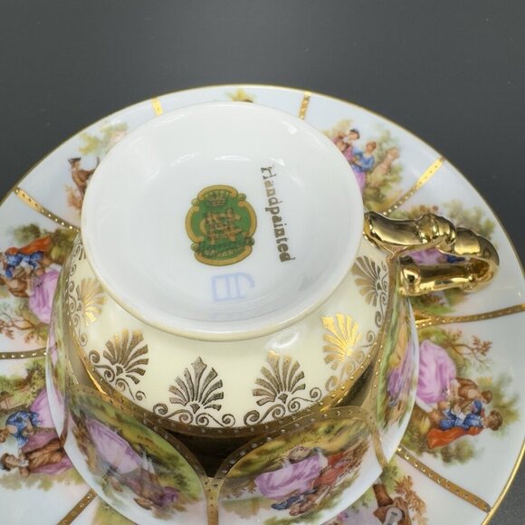 NC Western Germany Love Story Set Teacup Saucer Set Fine Porcelain Heavy Gold - Picture 10 of 16
